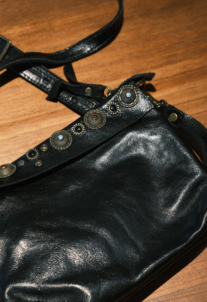 Boho Womens Leather Shoulder Bag With Rivets Genuine Leather Crossbody Bag Details