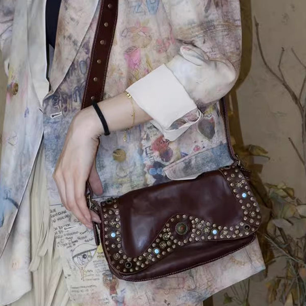 Boho Womens Rivet Leather Crossbody Satchel Soft Leather Shoulder Bag Affordable