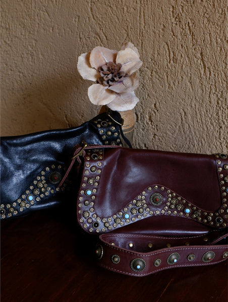 Boho Womens Rivet Leather Crossbody Satchel Soft Leather Shoulder Bag