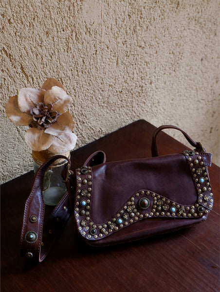 Boho Womens Rivet Leather Crossbody Satchel Soft Leather Shoulder Bag Capacity