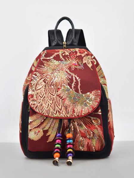 Boho Womens Embroidery Small Cloth Backpack Bag Canvas Rucksack