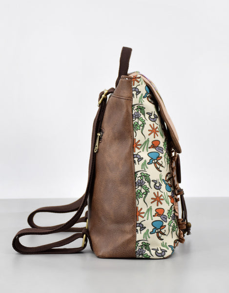 Boho Womens Vegan Backpack Purse Small Ladies Brown Rucksack Bag Beautiful