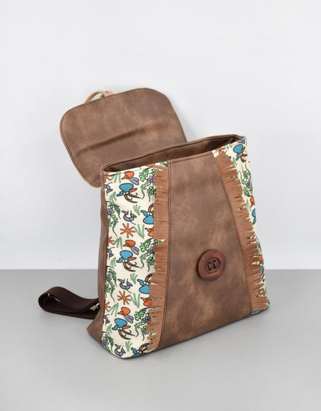 Boho Womens Vegan Backpack Purse Small Ladies Brown Rucksack Bag Brown