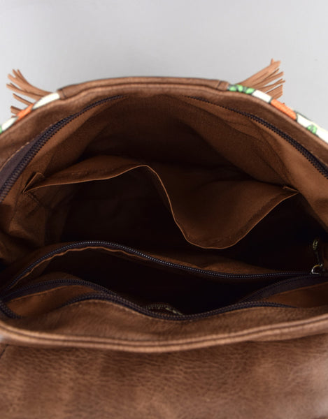 Boho Womens Vegan Backpack Purse Small Ladies Brown Rucksack Bag Capacity