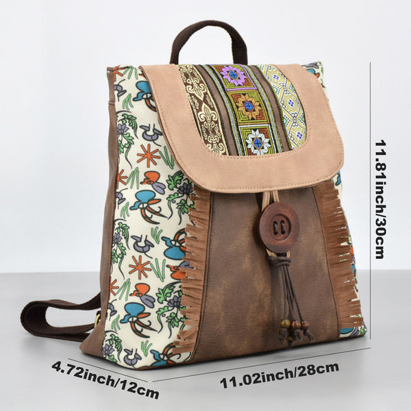 Boho Womens Vegan Backpack Purse Small Ladies Brown Rucksack Bag Chic