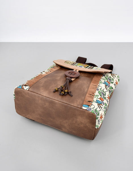 Boho Womens Vegan Backpack Purse Small Ladies Brown Rucksack Bag Classic