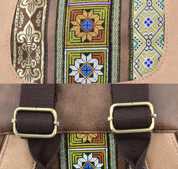 Boho Womens Vegan Backpack Purse Small Ladies Brown Rucksack Bag Durable