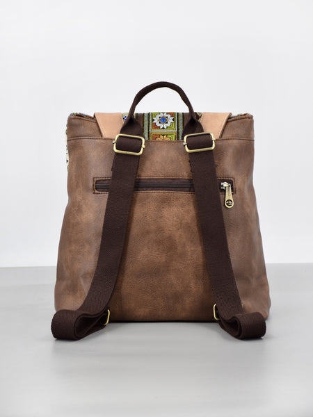 Boho Womens Vegan Backpack Purse Small Ladies Brown Rucksack Bag Handmade