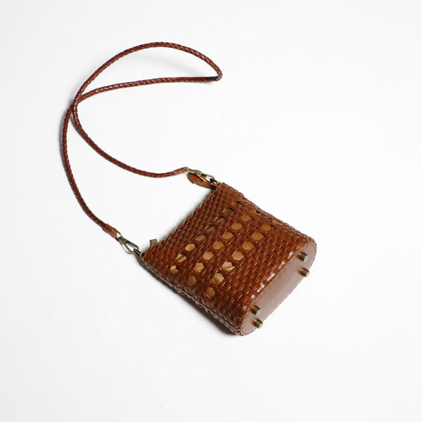 Boho Womens Woven Leather Crossbody Bag Brown Shoulder Bag Casual
