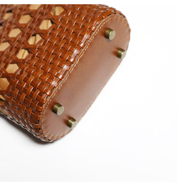 Boho Womens Woven Leather Crossbody Bag Brown Shoulder Bag Classic