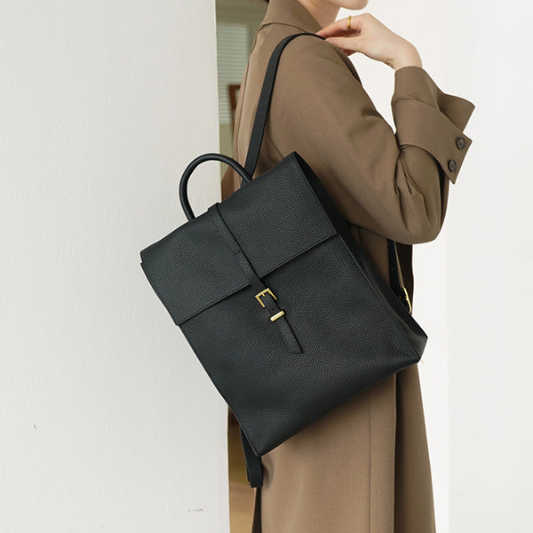 Casual Womens Black Leather Laptop Backpack Bag Leather Women's Backpack Purses Black