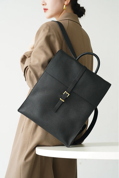 Casual Womens Black Leather Laptop Backpack Bag Leather Women's Backpack Purses Chic