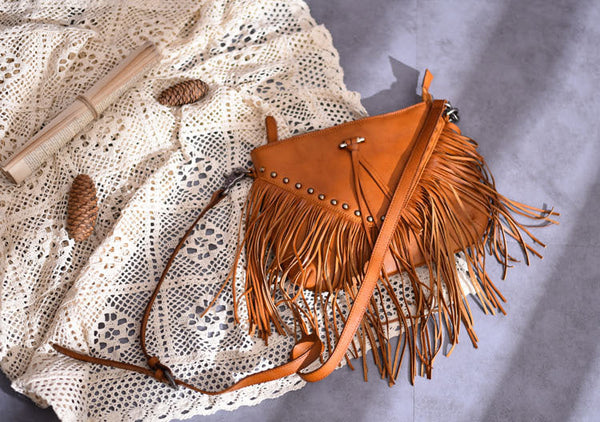Casual Womens Fringe Crossbody Purse Vintage Boho Bags Cowhide