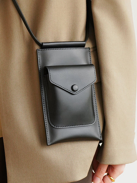 Cute Womens Mini Crossbody Phone Bags Black Leather Shoulder Bag