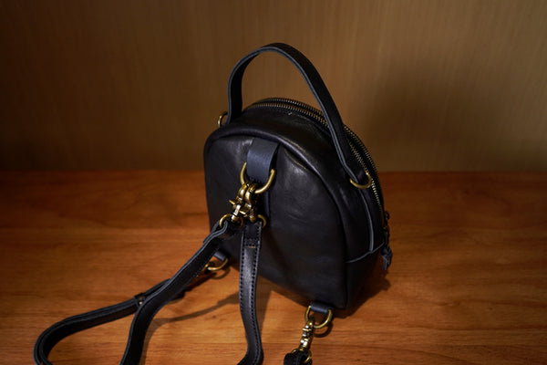 Chic Leather Mini Backpack Purse Black Leather Shoulder Bag Cute