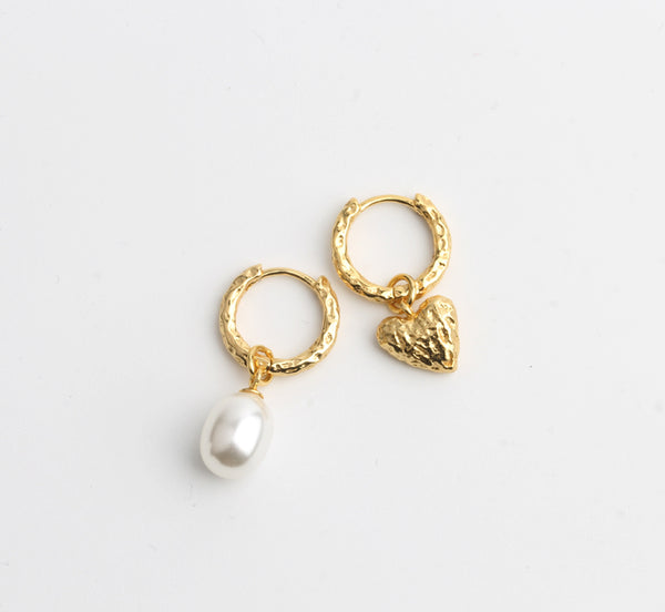 Chic Sterling Silver Heart Earrings Synthetic Pearl Earrings Silver Drop Beautiful
