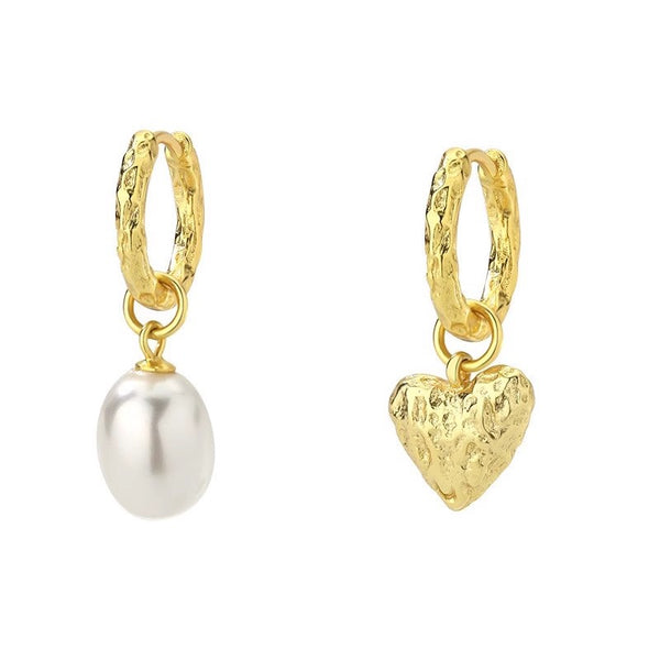 Chic Sterling Silver Heart Earrings Synthetic Pearl Earrings Silver Drop Fashionable