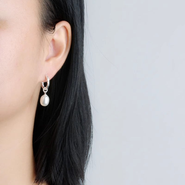 Chic Sterling Silver Heart Earrings Synthetic Pearl Earrings Silver Drop Gift