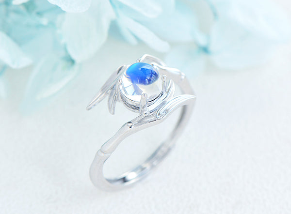 Chic Women's Sterling Silver Moonstone Ring Adjustable Rings With Openings Elegant
