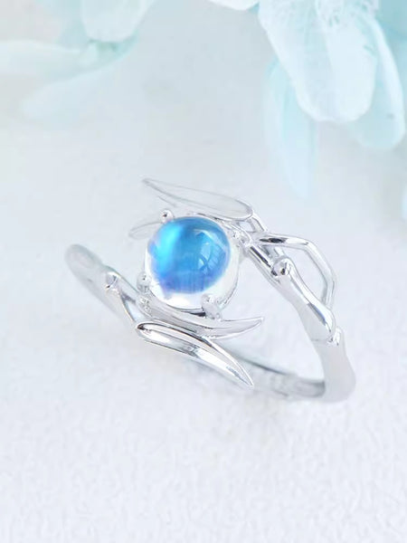 Chic Women's Sterling Silver Moonstone Ring Adjustable Rings With Openings Fashion
