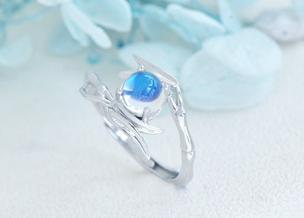 Chic Women's Sterling Silver Moonstone Ring Adjustable Rings With Openings Gift-idea