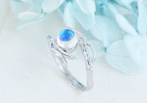 Chic Women's Sterling Silver Moonstone Ring Adjustable Rings With Openings Gift