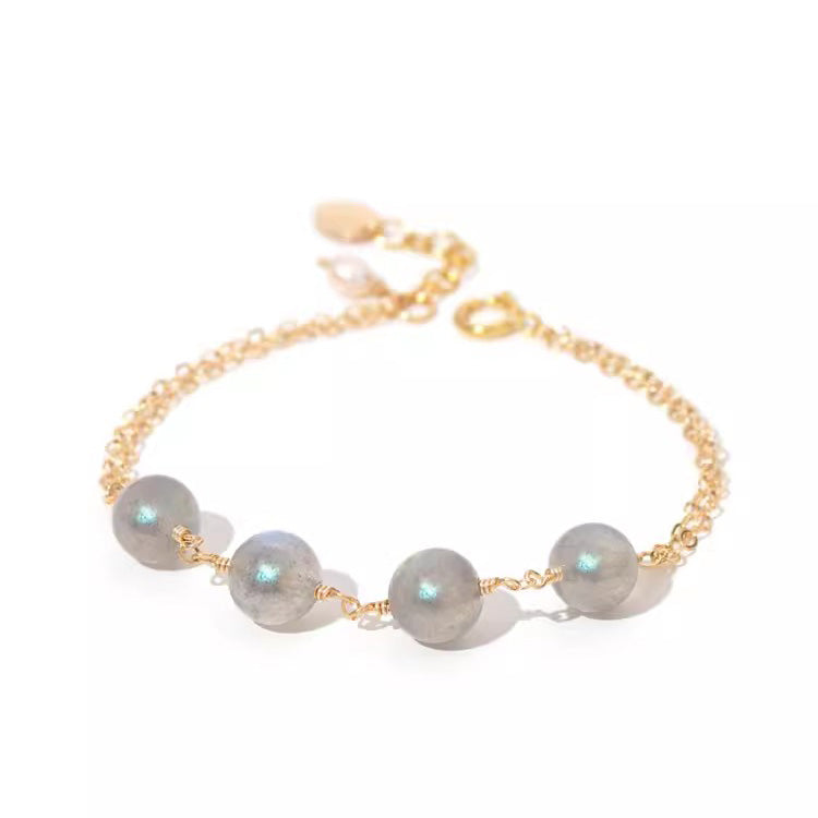 Chic Womens 37K Gold Plated Bracelet Grey Moonstone Bracelet Elegant