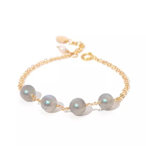Chic Womens 37K Gold Plated Bracelet Grey Moonstone Bracelet Elegant