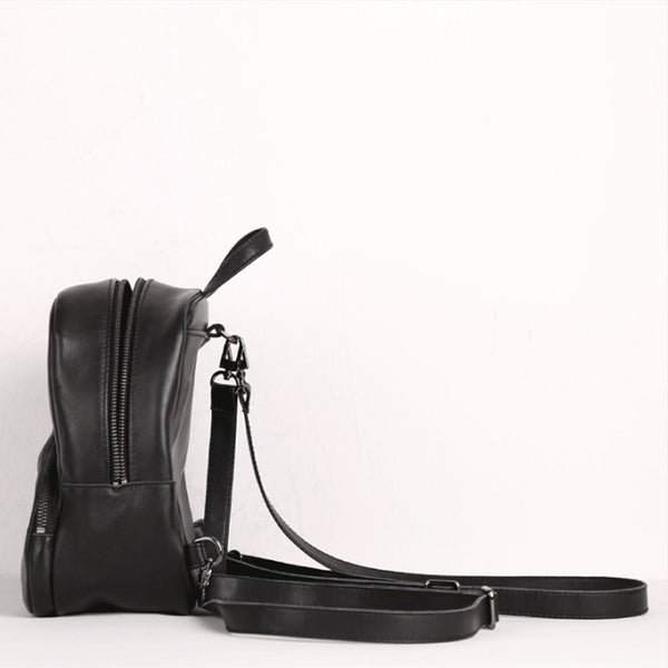 Chic Womens Black Backpack Purse Mini Leather Rucksack Girlfriend
