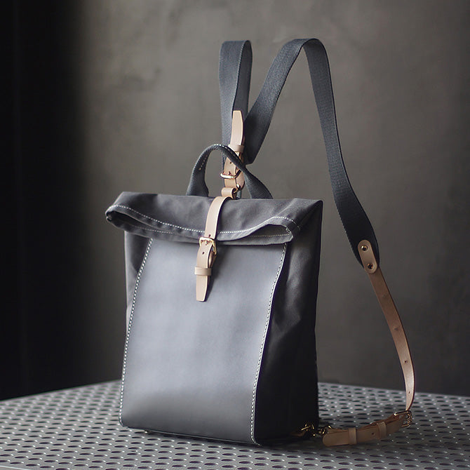 Chic Womens Fabric And Leather Backpack Purse Canvas Rucksack Bag For Women Casual