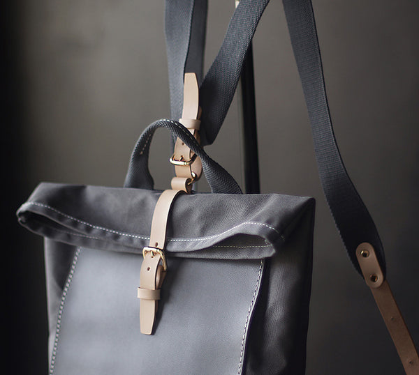 Chic Womens Fabric And Leather Backpack Purse Canvas Rucksack Bag For Women Classy