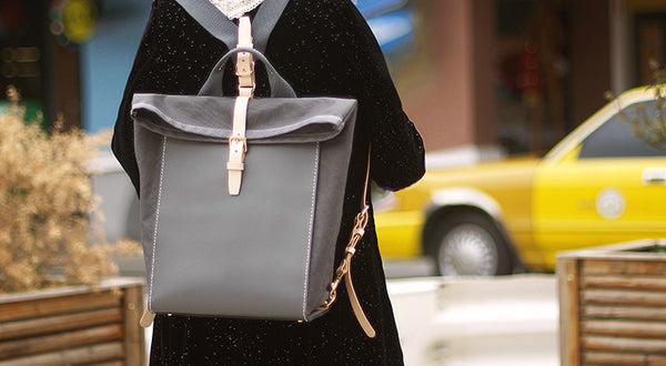 Chic Womens Fabric And Leather Backpack Purse Canvas Rucksack Bag For Women Cute