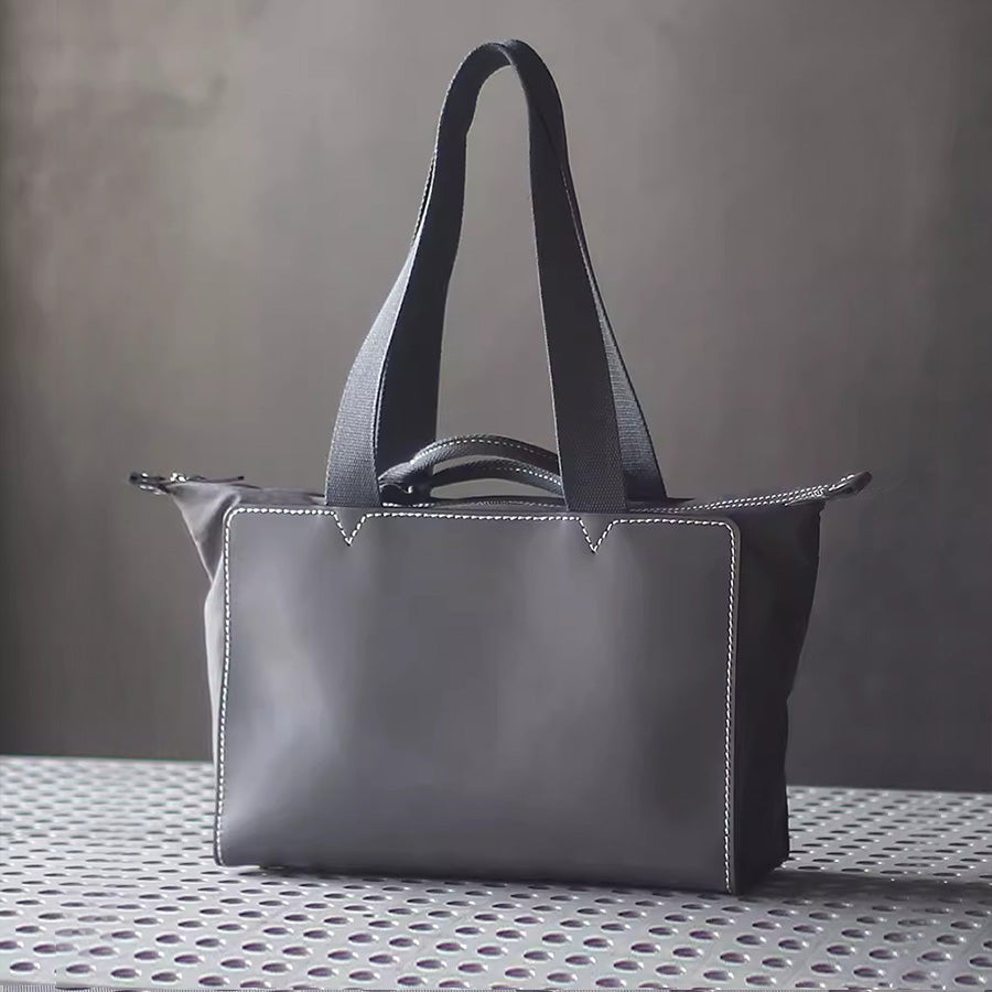 Chic Womens Cloth And Leather Top Handle Tote Bag Fabric Tote Bag Affordable