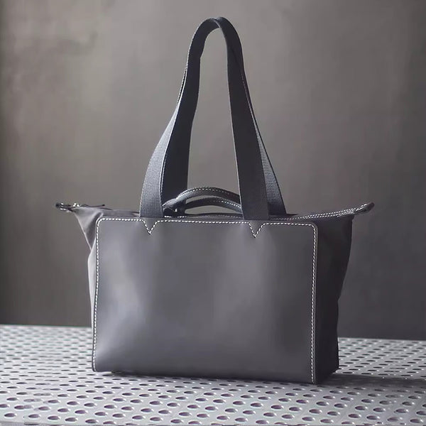 Chic Womens Cloth And Leather Top Handle Tote Bag Fabric Tote Bag Affordable