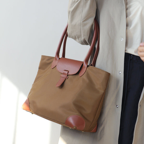 Chic Womens Nylon Tote Bag With Zipper Nylon Shoulder Bags Elegant