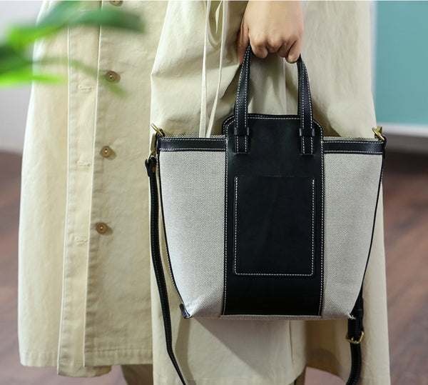 Chic Womens Small Canvas Tote Canvas Shoulder Handbags Black