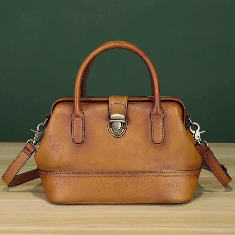 Vintage Women's Small Crossbody Purse Brown Leather Shoulder Bag