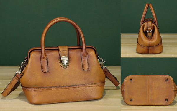 Vintage Women's Small Crossbody Purse Brown Leather Shoulder Bag