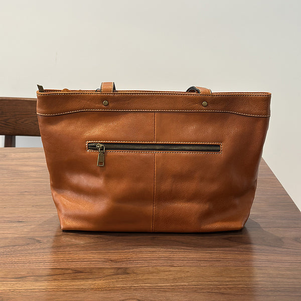 Classic Large Leather Tote Bag for Women Top Grain Cowhide Shoulder Purse Back