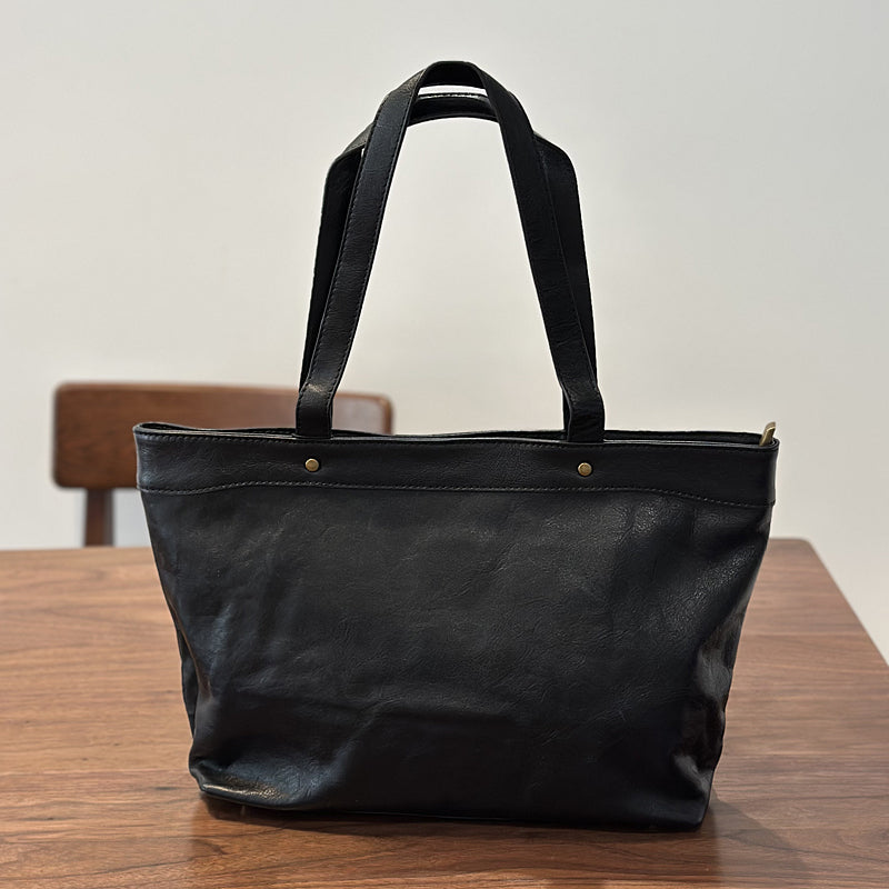 Genuine Leather Large Tote Bag for Women Soft Cowhide Shoulder Bag with Zipper Top