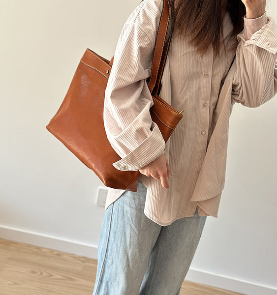 Classic Large Leather Tote Bag for Women Top Grain Cowhide Shoulder Purse Casual