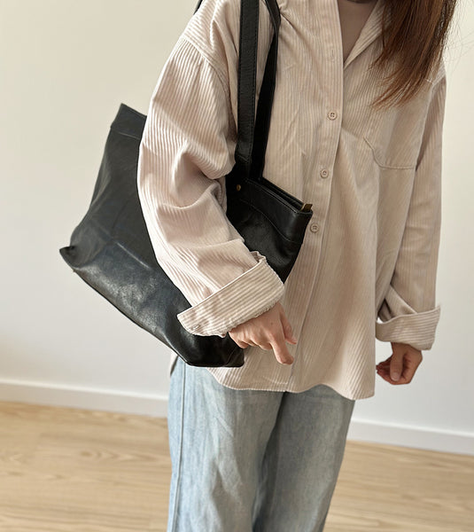 Structured Leather Shopper Bag for Women Top Handle and Zip Closure Large Capacity