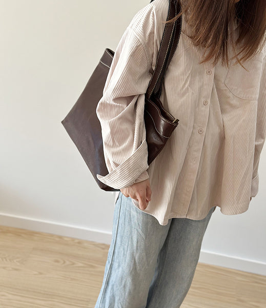 Structured Leather Shopper Bag for Women Top Handle and Zip Closure Large Capacity