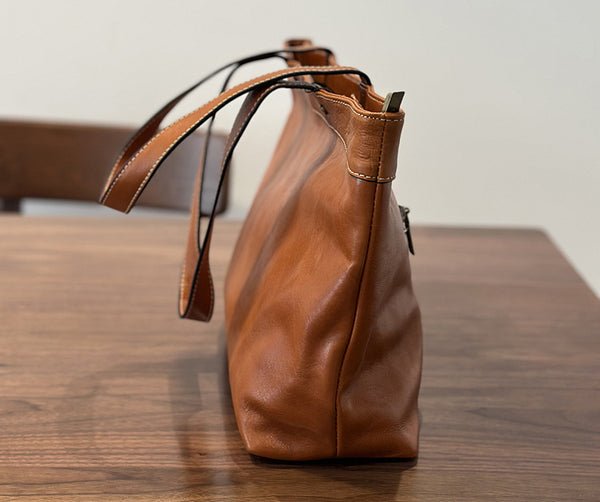 Classic Large Leather Tote Bag for Women Top Grain Cowhide Shoulder Purse Fashionable