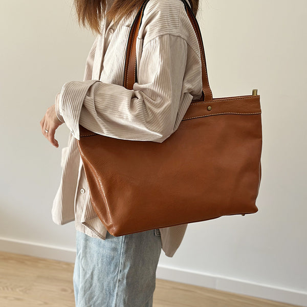 Classic Large Leather Tote Bag for Women Top Grain Cowhide Shoulder Purse Original