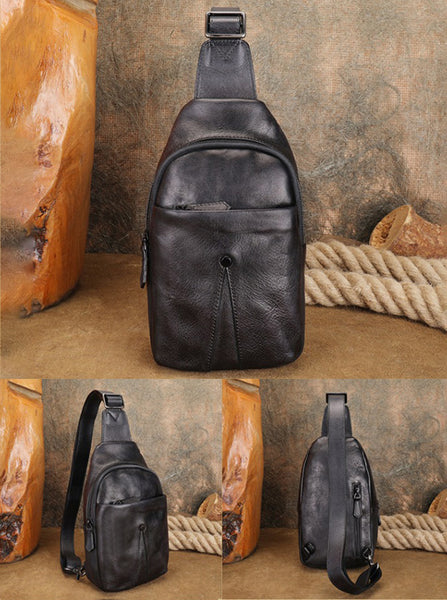 Classic Womens Brown Leather Sling Bag Chest Bag For Women Black