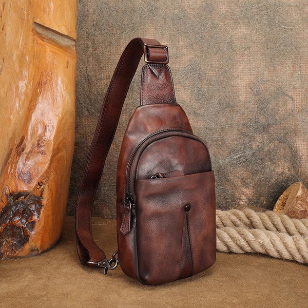 Classic Womens Brown Leather Sling Bag Chest Bag For Women Casual