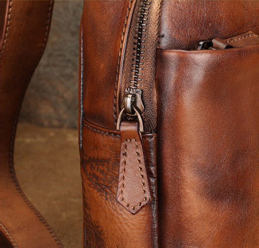 Classic Womens Brown Leather Sling Bag Chest Bag For Women Details