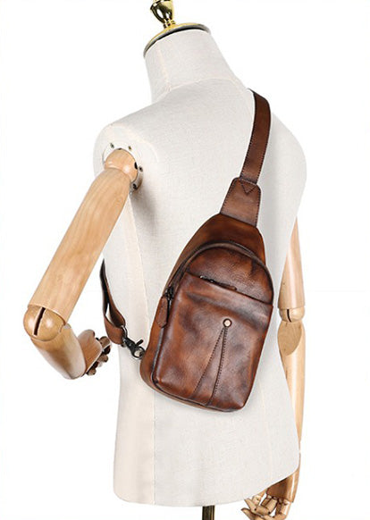 Women Genuine Leather Chest Bag Leather Sling Crossbody Bag