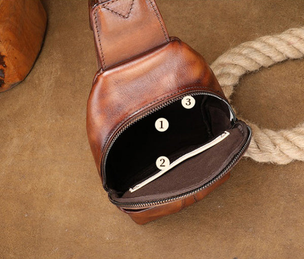 Classic Womens Brown Leather Sling Bag Chest Bag For Women Inside